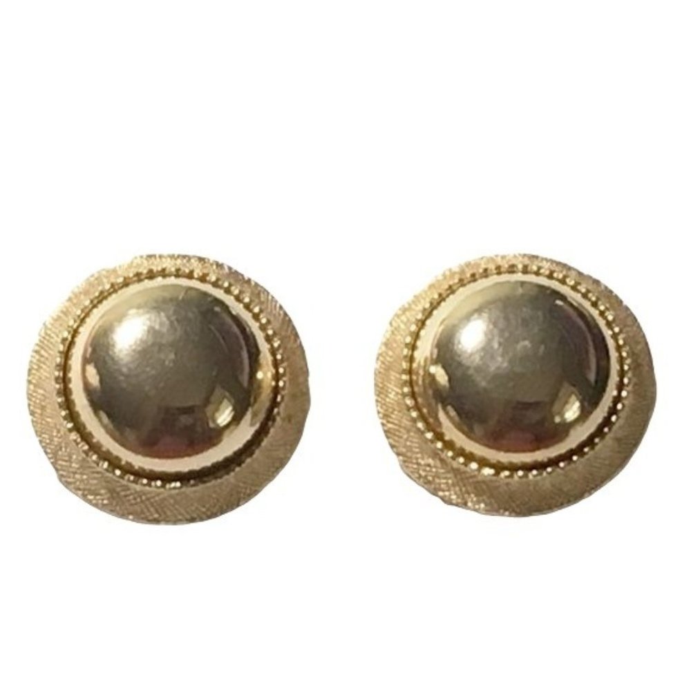 Vintage Gold-Tone Button Earrings Clip-on Retro